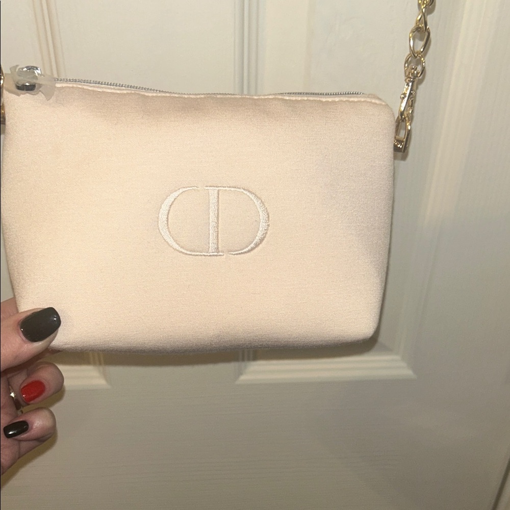 NWT Dior Cream Wristlet with Gold Chain